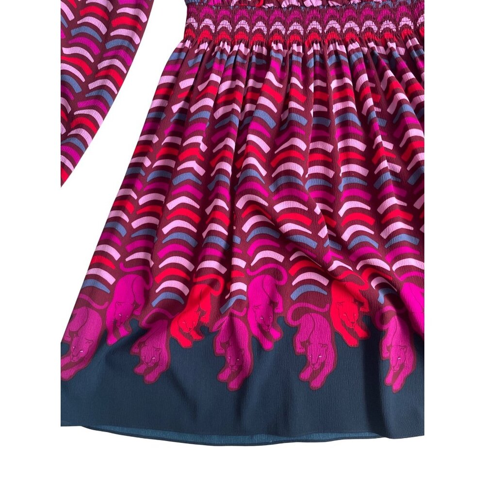 Kate Spade Womens Small Rawr Panther Cat Smocked Bishop Sleeve V neck Mini Dress - Picture 2 of 10
